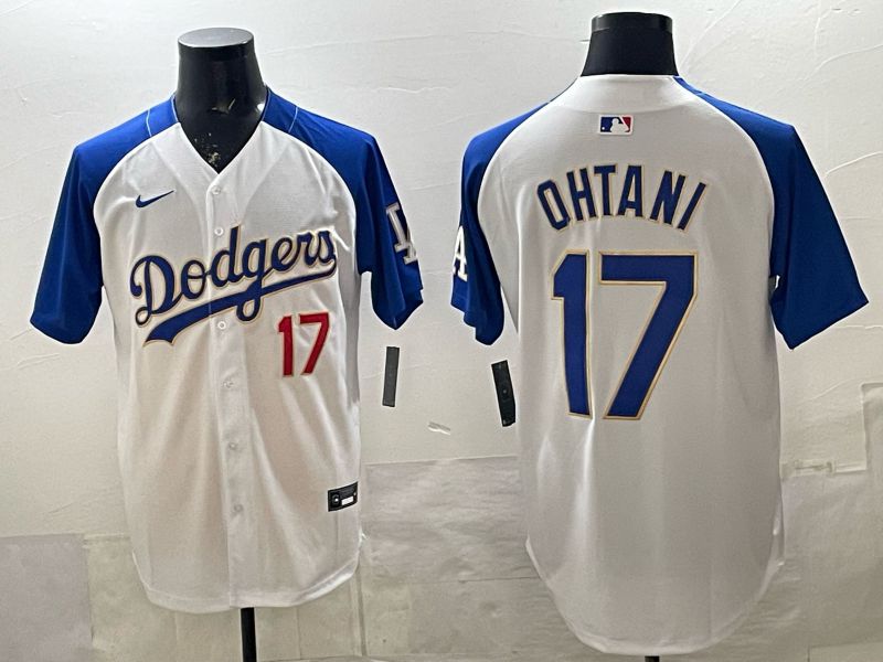 Men Los Angeles Dodgers #17 Ohtani White Gold 2026 Nike Game MLB Jersey 001